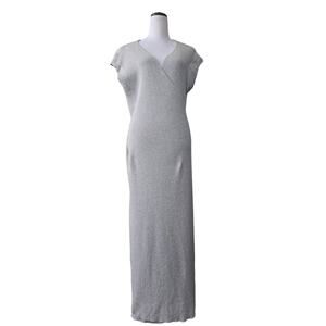 LÉGOE Heritage Gray Ribbed Knit Wrap Maxi Dress Sz L Cotton Cozy Chic Minimalist